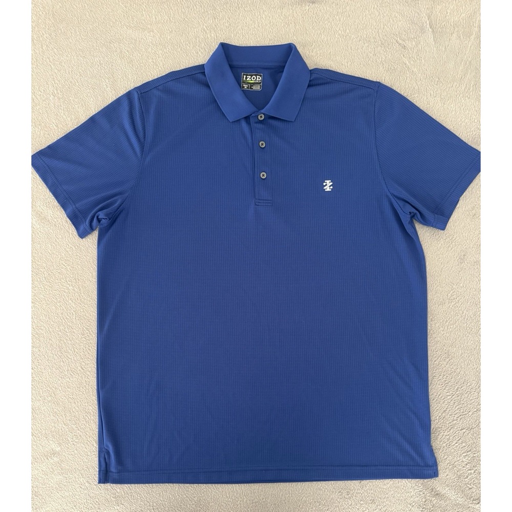 IZOD Golf Polo Shirt Mens XL Blue Micro Grid Performance Short Sleeve Shirt